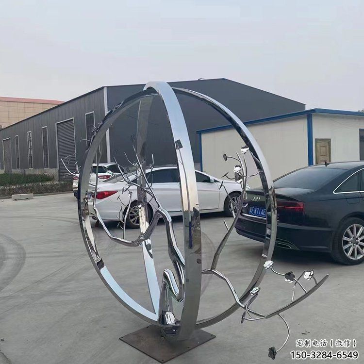 城市圓環(huán)雕塑，網(wǎng)格景觀雕塑，拋光效果