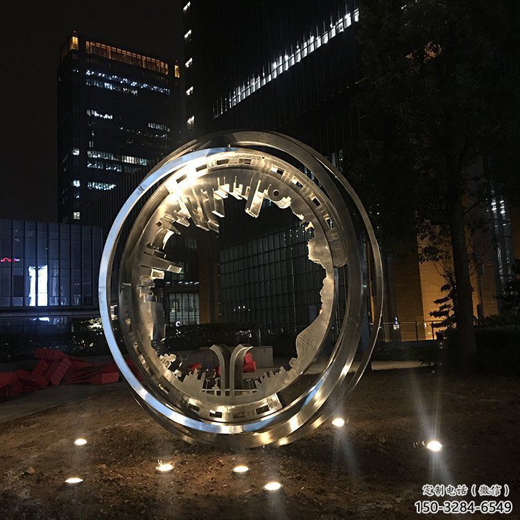 戶外圓環雕塑通用，多彩藝術，不銹鋼圓環雕塑供應