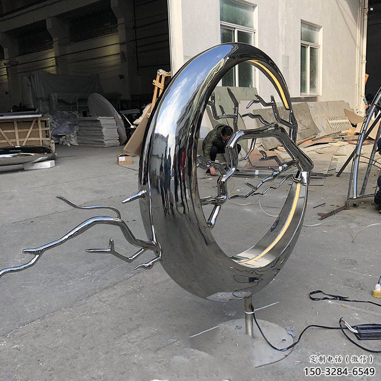 圓環樹雕塑供應，花園小品，不銹鋼圓環樹雕塑展品