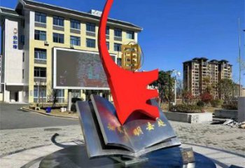 書籍雕塑制造，白鋼構(gòu)件，校園文化書籍雕塑廠家提供