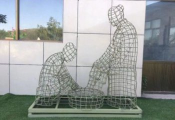 鏤空洗腳雕塑制作，園林裝飾，鐵藝孝道人物雕塑
