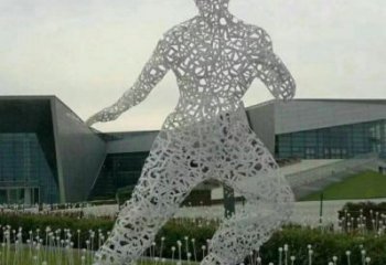 鏤空李小龍雕塑制造，街景小品，鐵藝人物雕塑優價