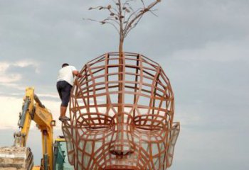鐵藝人頭像雕塑制造商，室外軟裝，鏤空人頭像雕塑制作承接