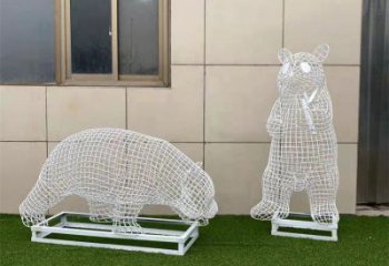 熊貓雕塑精選，街頭藝術(shù)，公園鏤空熊貓雕塑承接