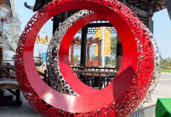 雙環雕塑精品，白鋼構件，別墅不銹鋼雙環雕塑供求