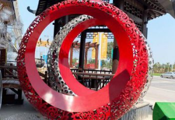 雙環雕塑生產，鏤空烤漆工藝，不銹鋼雙環雕塑制作