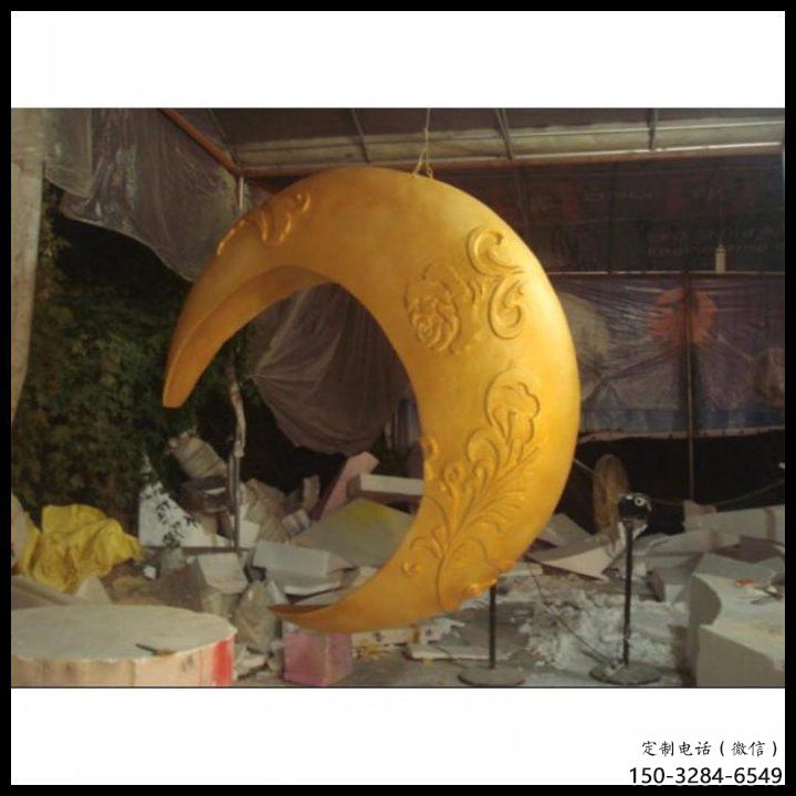 景區(qū)月亮船雕塑，鍍金歐式雕塑，鐵藝材質(zhì)