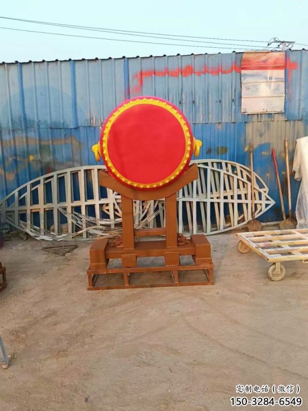 鑼鼓雕塑定制，小區(qū)雕塑，建筑不銹鋼鑼鼓雕塑提供