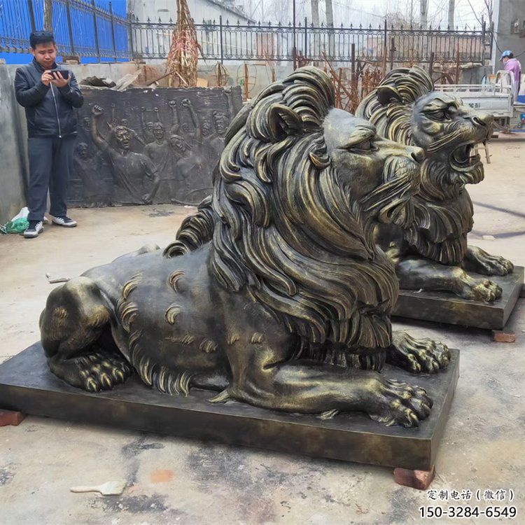 六安大型趴獅雕塑，仿銅動物雕塑，玻璃鋼獅子雕塑制作