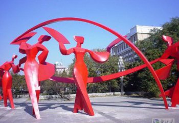 臺(tái)江扭秧歌雕塑，民俗舞蹈雕塑，不銹鋼抽象音樂人雕塑