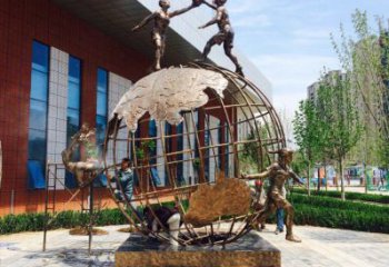 陽江地球儀雕塑選定，拉絲工藝，地球儀人物雕塑預定