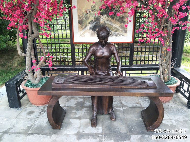 文昌彈古箏雕塑廠家，景觀概念，民俗人物雕塑通用