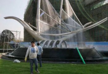 永州益陽(yáng)帆船噴泉雕塑，水景水秀組合，旱地帆船噴泉雕塑廠家