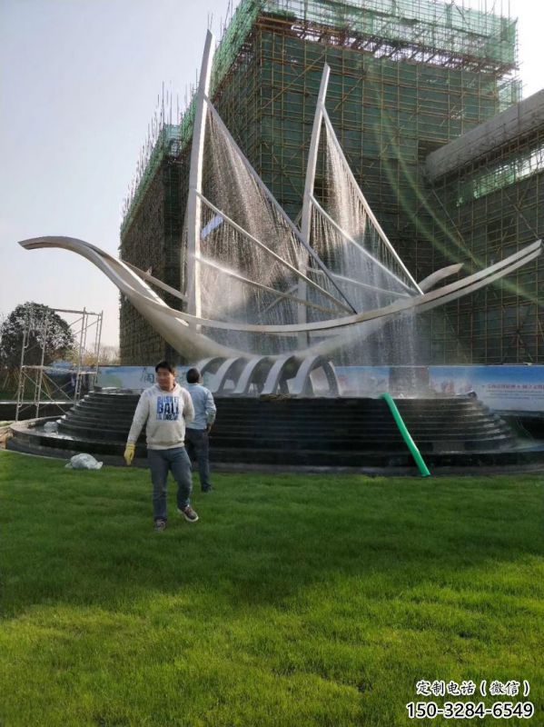 賽罕帆船噴泉雕塑，水景水秀組合，旱地帆船噴泉雕塑廠家