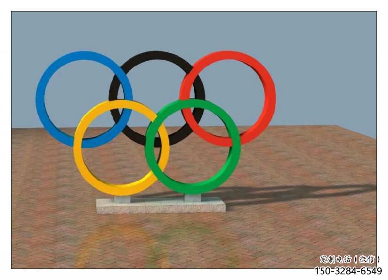 濟寧五環不銹鋼雕塑，現代景觀擺件，烤漆工藝制作