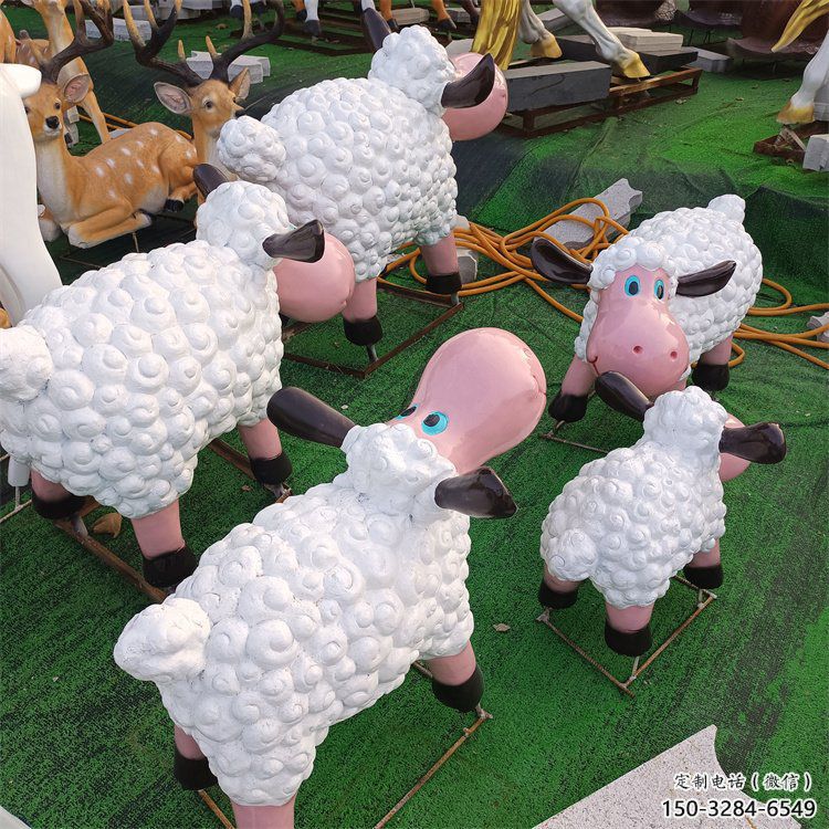 忻州小區(qū)小羊雕塑，彩繪動(dòng)物雕塑，抽象效果