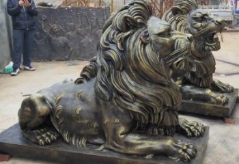 商洛大型趴獅雕塑，仿銅動(dòng)物雕塑，玻璃鋼獅子雕塑制作