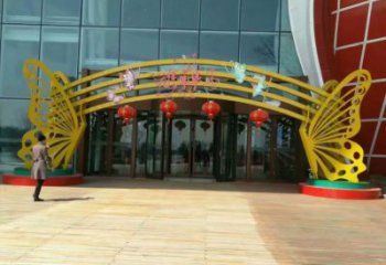 杭州蝴蝶拱門雕塑，鏤空烤漆效果，不銹鋼小區(qū)標(biāo)識雕塑